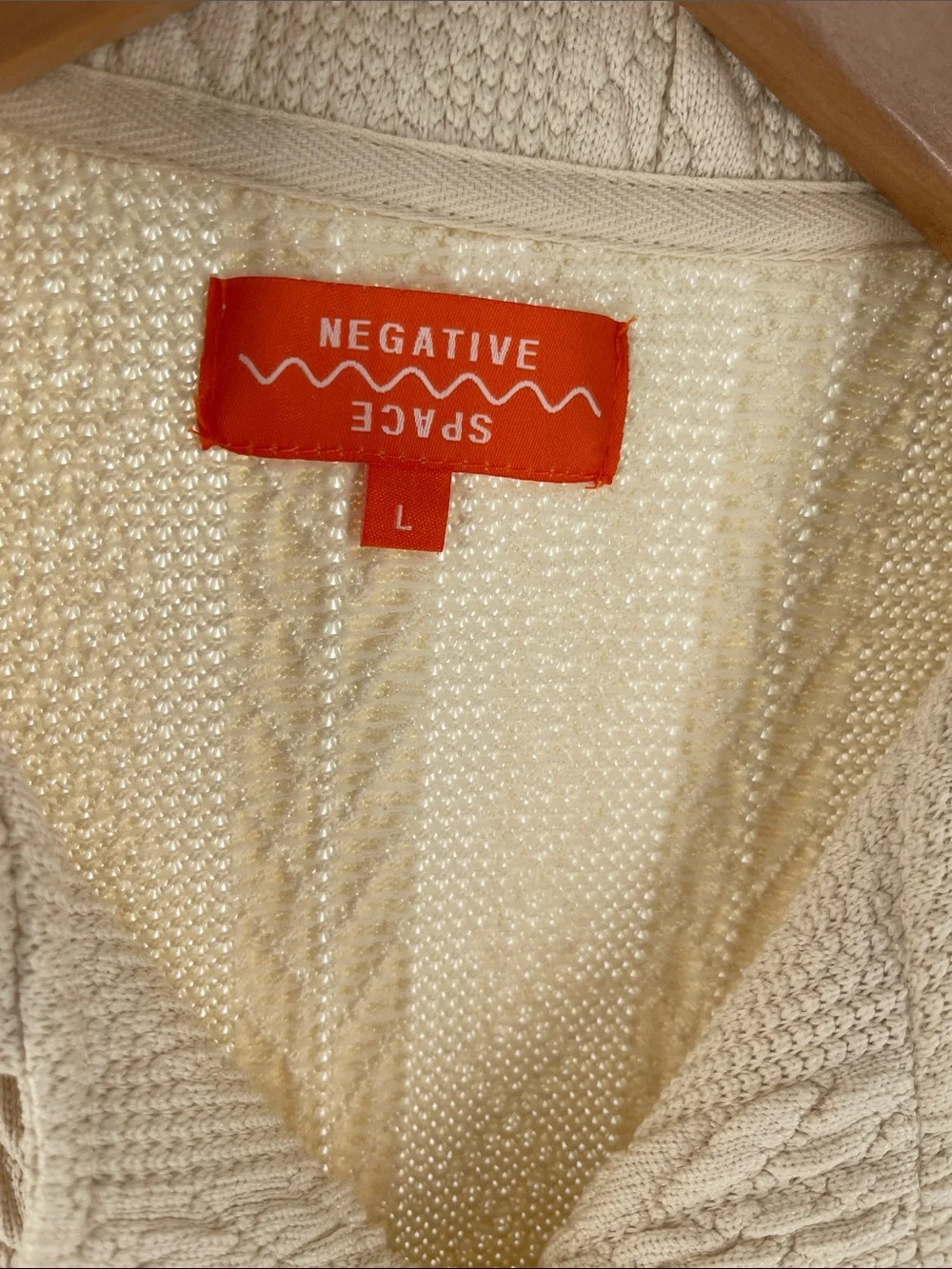Negative Space Cable Knit Button Down Men’s Cream Colored Shirt Large